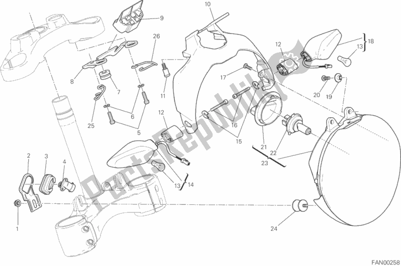 All parts for the Headlight of the Ducati Monster 821 Dark 2017